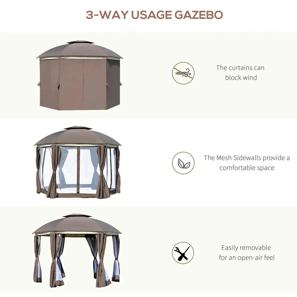 Topcobe 12' x 12' Round Outdoor Canopy Tent, Patio Dome Canopy Tent Canopy Shelter with Double Roof, Curtains, Zippered Doors, Strong Steel Frame, Outdoor Canopy, Shade Canopy, Patio Canopy, Brown