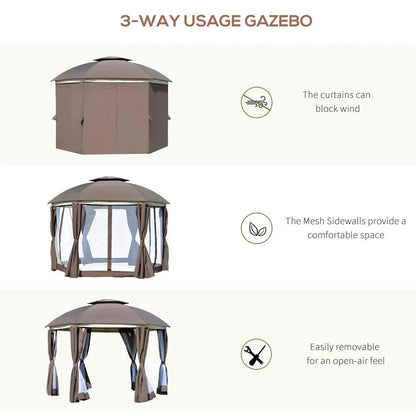 Topcobe 12' x 12' Round Outdoor Canopy Tent, Patio Dome Canopy Tent Canopy Shelter with Double Roof, Curtains, Zippered Doors, Strong Steel Frame, Outdoor Canopy, Shade Canopy, Patio Canopy, Brown