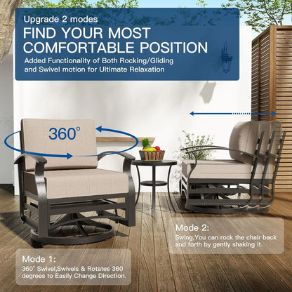 Gotland Aluminum Patio Furniture Set,7 Pieces 10 Seat Metal Outdoor Furniture Conversation Set w/Swivel Chairs,Navy Blue