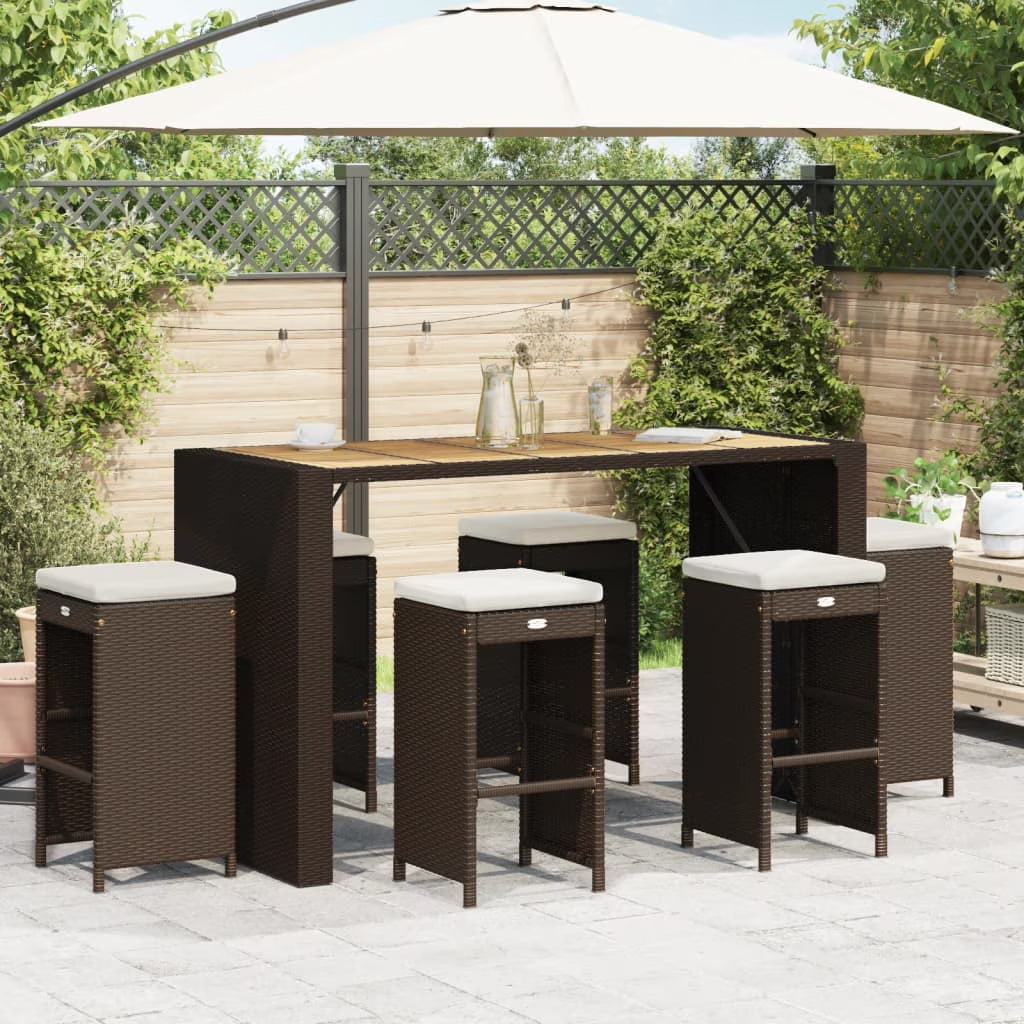 vidaXL Patio Bar Stools with Cushions Pub Chair Seating Poly Rattan garden