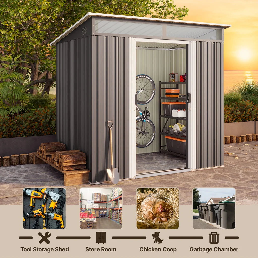 Aiho 6 x 4 FT Outdoor Storage Shed on Clearance with Sliding Double Doors for Garden, Patio - Gray