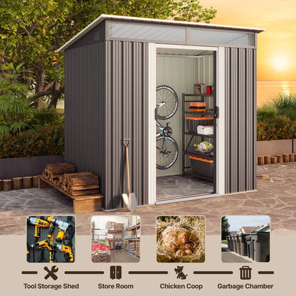 Aiho 6 x 4 FT Outdoor Storage Shed on Clearance with Sliding Double Doors for Garden, Patio - Gray