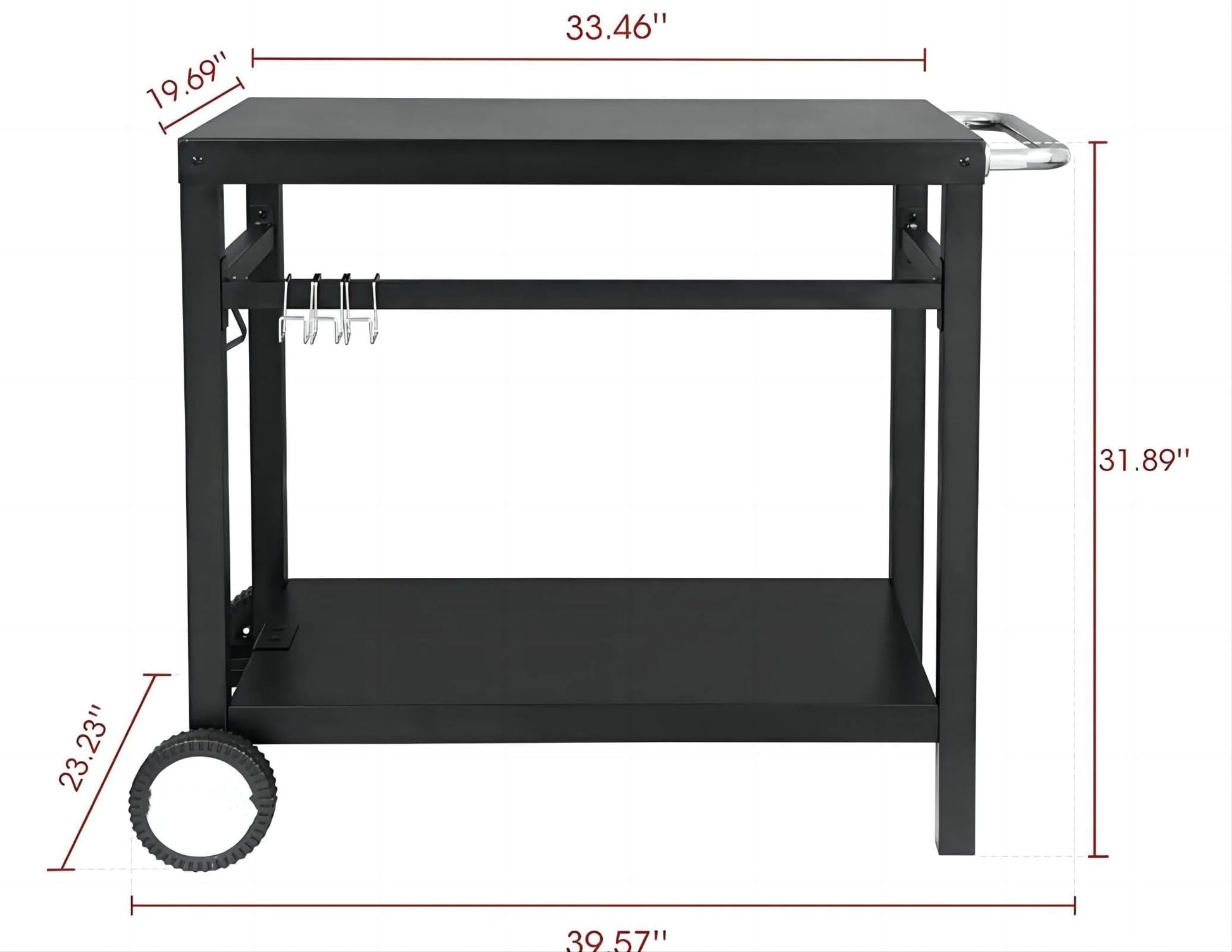 WhizMax Black Grill Cart Pizza Oven Stand, BBQ Prep Table with Wheels & Hooks Outdoor, Side Handle, Double-Shelf Grilling Cart Tabletop Griddle Cooking Station for Bar, Patio, Camping, Home