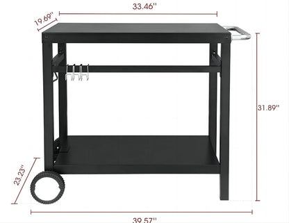 WhizMax Black Grill Cart Pizza Oven Stand, BBQ Prep Table with Wheels & Hooks Outdoor, Side Handle, Double-Shelf Grilling Cart Tabletop Griddle Cooking Station for Bar, Patio, Camping, Home