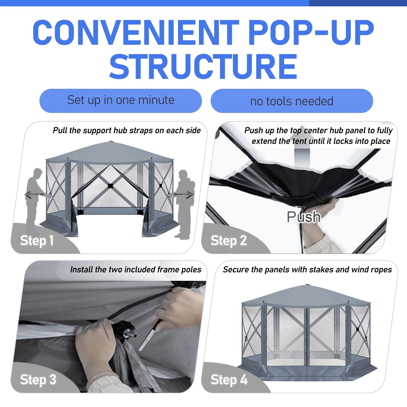 12' x 12' Outdoor Pop Up Canopy Tent w/Mosquito Netting, Instant Sun Shelter Tents with Carry Bag for Parties, Garden, Patio, Gray