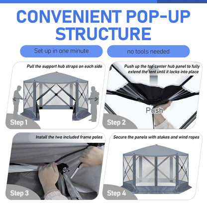 12' x 12' Outdoor Pop Up Canopy Tent w/Mosquito Netting, Instant Sun Shelter Tents with Carry Bag for Parties, Garden, Patio, Gray