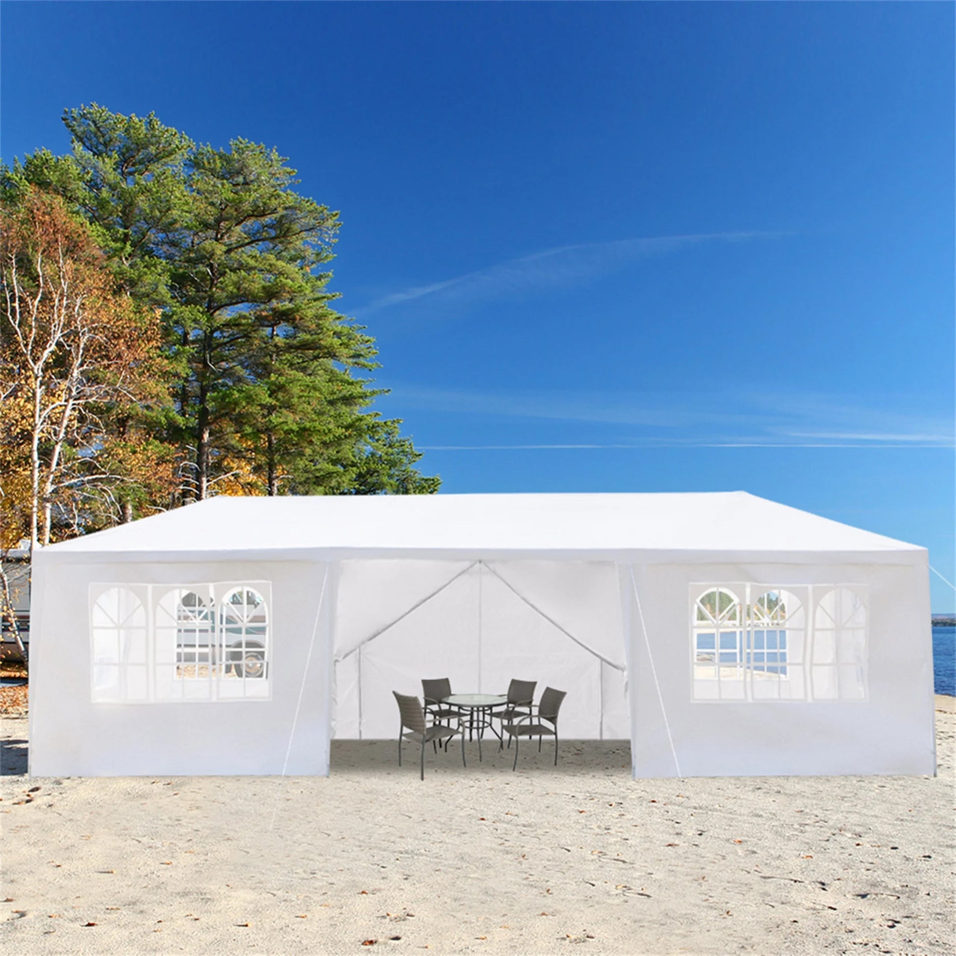 Kadyn 10'x30' Outdoor Party Tent with 8 Removable Sidewalls, Waterproof Canopy Patio Wedding Canopy, White