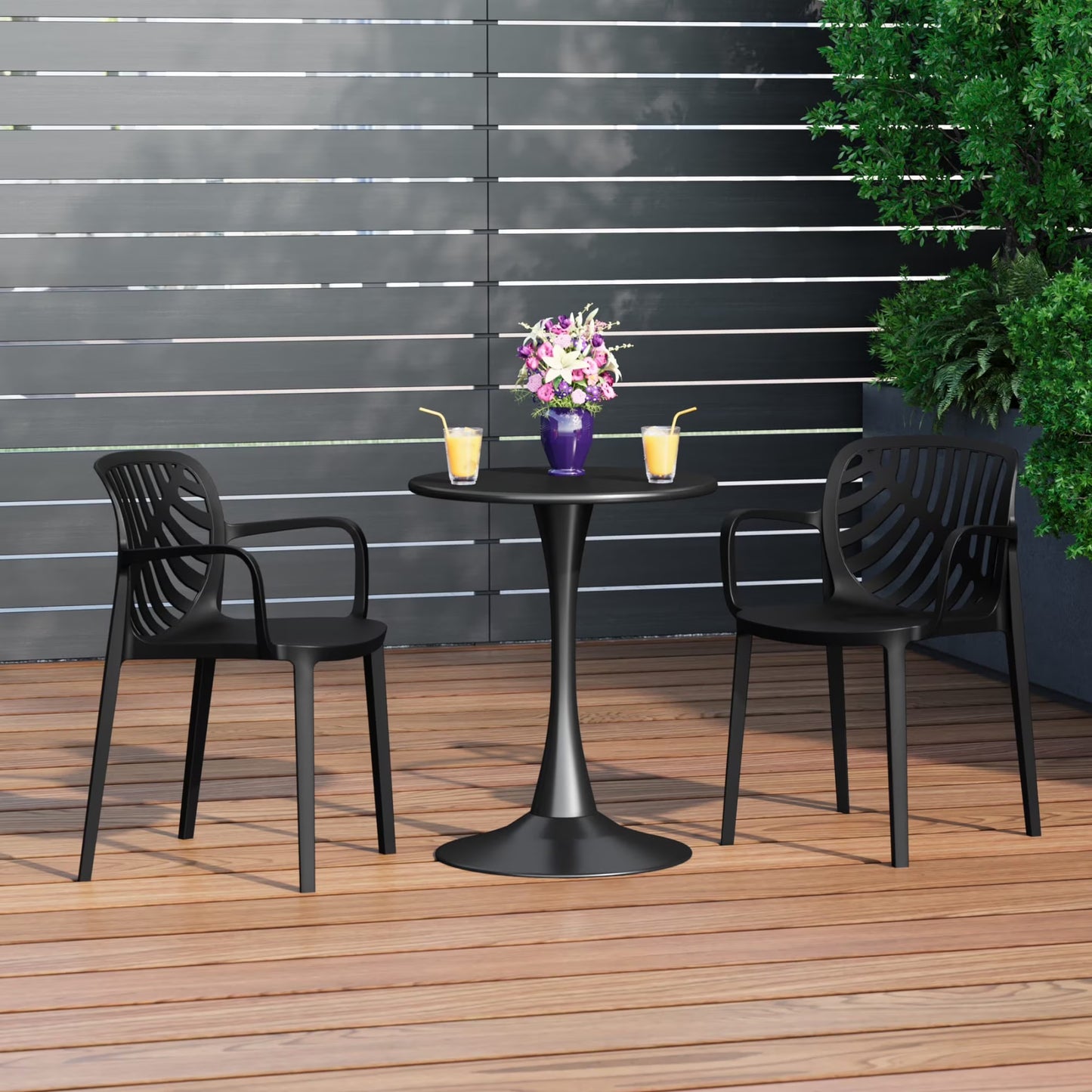WestinTrends Playa Outdoor Modern Stackable Patio Dining Armchairs (Set of 2), White