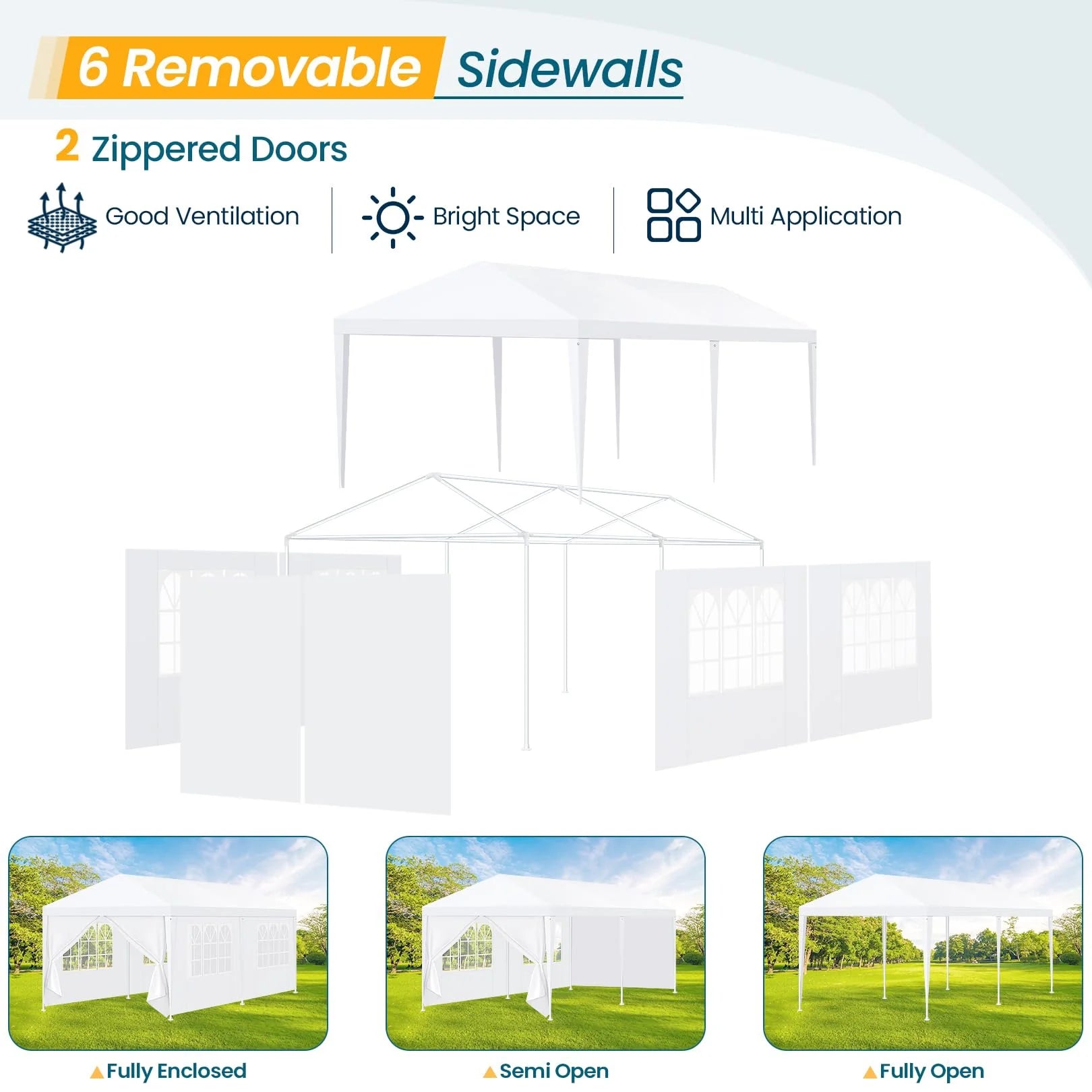 Hoteel Party Tent 10x20 Canopy Tents for Parties with 4 Removable Sidewalls, Patio Camping Gazebo, Portable Tent for Parties, Weddings, BBQ, Waterproof, White