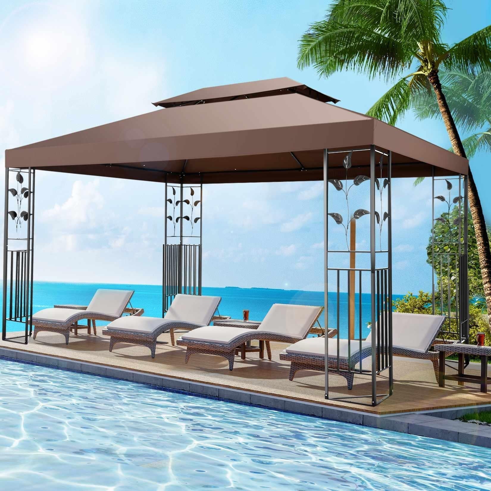 SANOPY Outdoor Gazebo Canopy with 4 Detachable Mosquito Nets, UV and Rainproof Gazebo Patio Easy to Assemble with Double Eaves, Top Drainage Hole Design, Suit for Terrace, Lawn, Garden