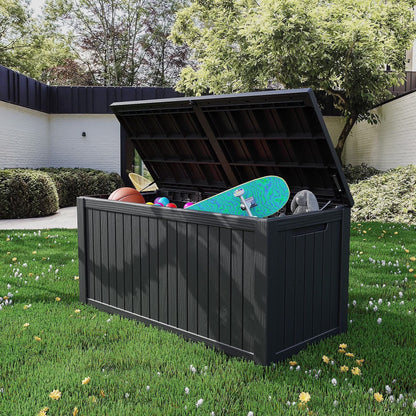CIRUI 230 Gallon Double-Wall Resin Deck Box - Lockable Waterproof Outdoor Storage Box, 1000lbs Capacity & Doubles as Seating for Patio Furniture - Garden Tools, Pool Accessories (Black)