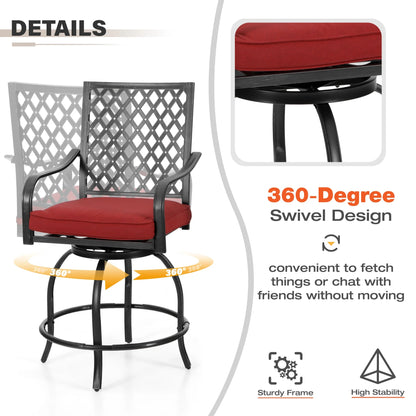 Sophia & William 3 Piece Outdoor Patio Swivel Bar Stools Set & Height Table Backyard Furniture Bistro Set, Red
