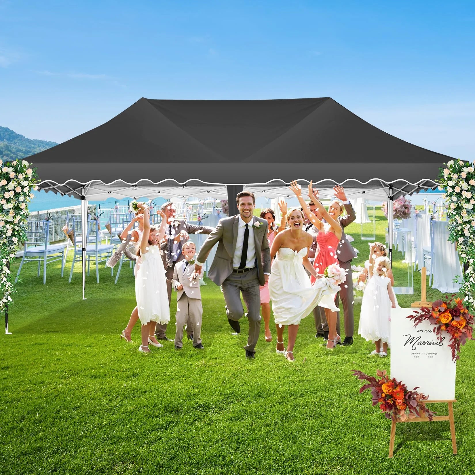 HOTEEL 10x20 Pop up Canopy Tents with Removeble Sidewalls,Outdoor Gazebo with Wheeled Bag & 4 Sandbags,for Patio,Wedding,Backyard,Camping,Parties,Event,Black
