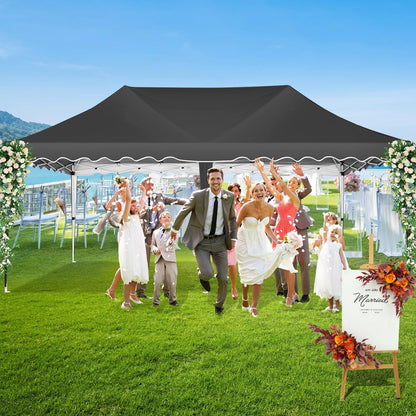 HOTEEL 10x20 Pop up Canopy Tents with Removeble Sidewalls,Outdoor Gazebo with Wheeled Bag & 4 Sandbags,for Patio,Wedding,Backyard,Camping,Parties,Event,Black