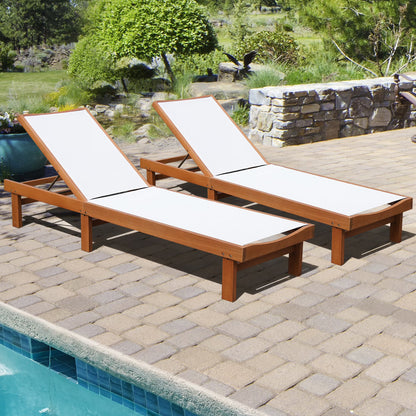 Gymax 2PCS Patio Wooden Chaise Lounge Chair Recliner w/Adjustable Backrest
