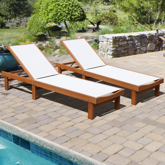 Gymax 2PCS Patio Wooden Chaise Lounge Chair Recliner w/Adjustable Backrest