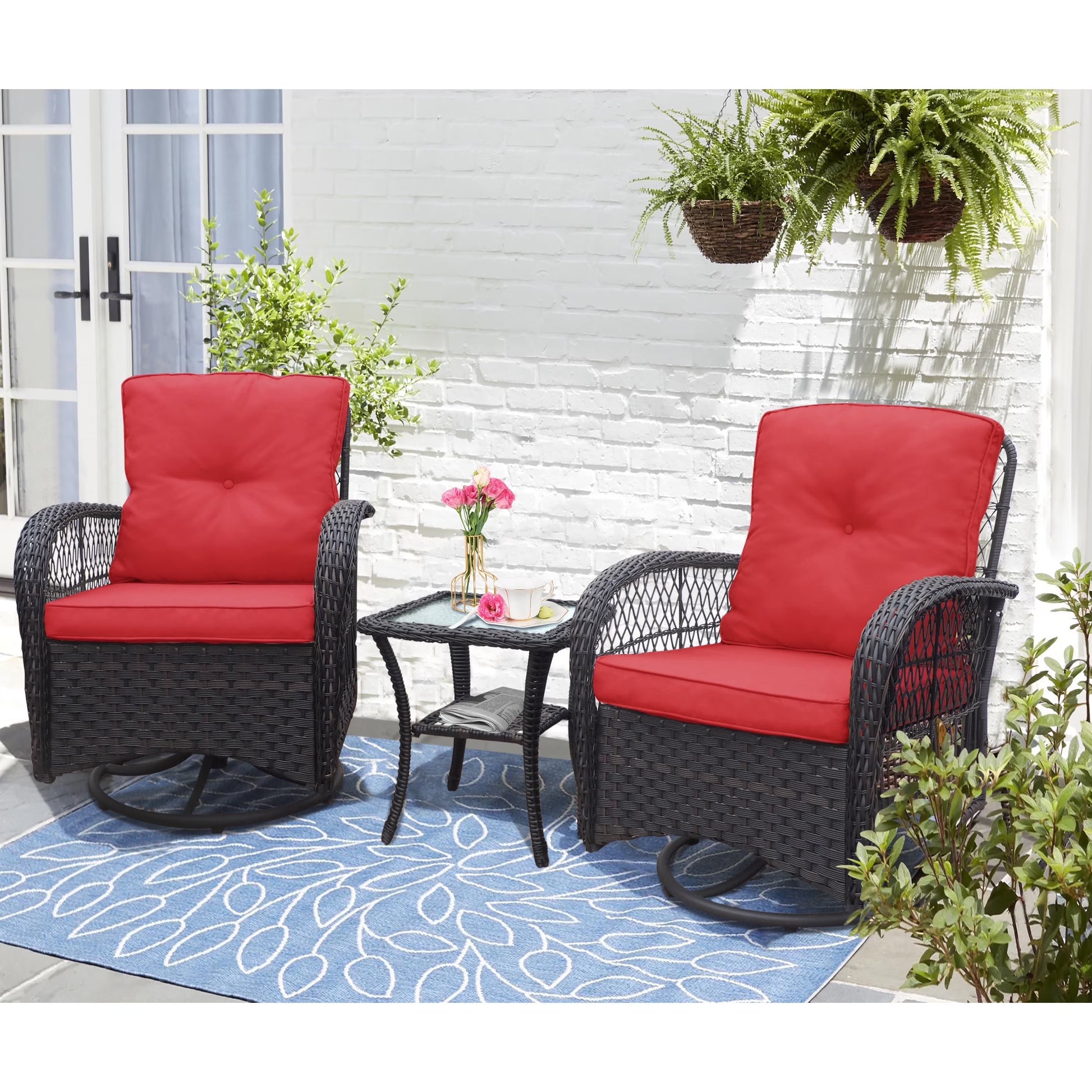 ATR ART to REAL Patio Swivel Wicker Chairs,Rattan Rocker Chairs with Side Table,Khaki