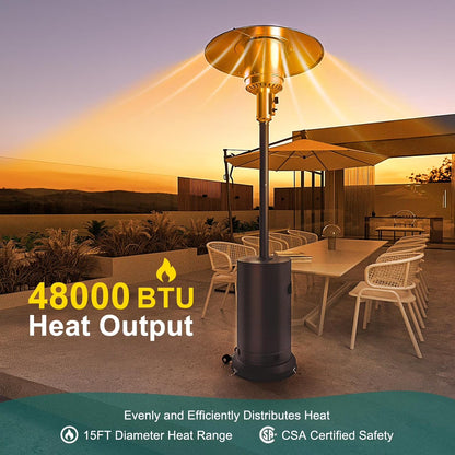 48,000 BTU Patio Heater for Outdoor Use,Stainless Steel Burner with Wheels,Heat Lamp,Outdoor Patio Heater for Home and Commercial