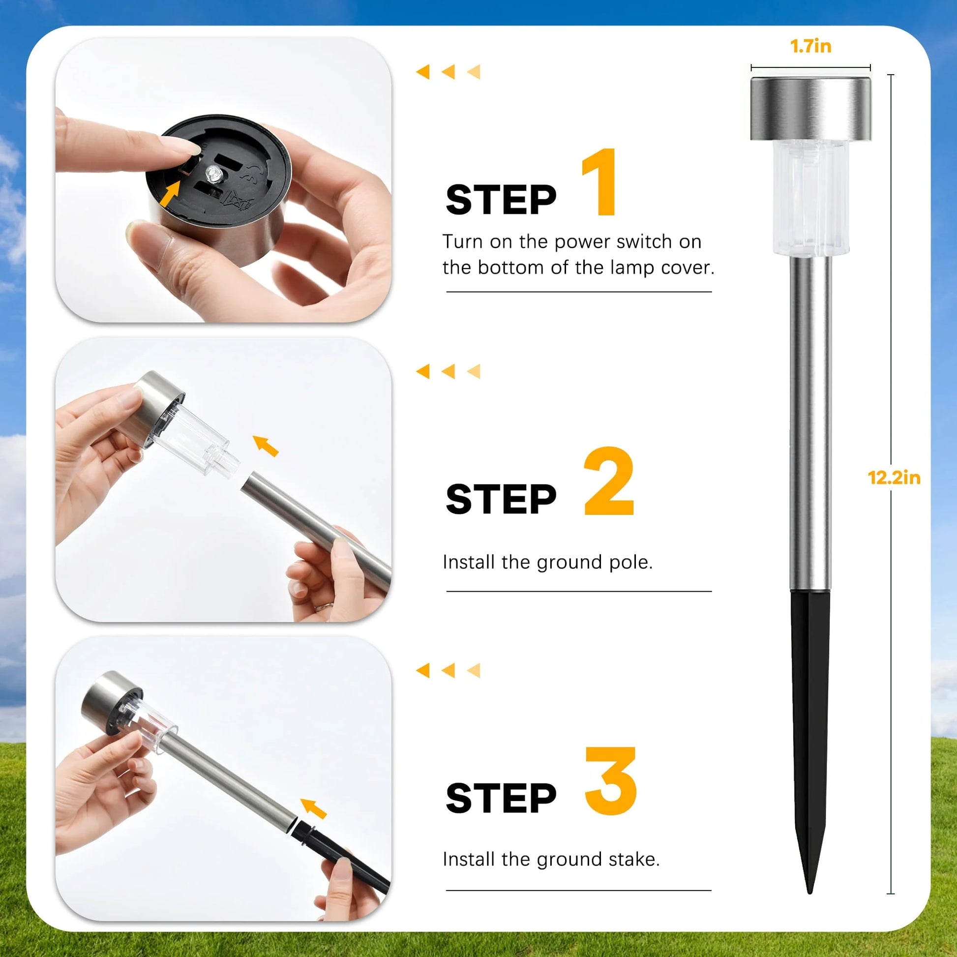 TOANEL 24PCS Solar Lights Outdoor Solar Garden Lights Pathway Lights Waterproof LED Lawn Lamp Solar Seal Stainless Steel Sidwalk Lights for Outside walkway Patio Yard Garden Decor (White Light)