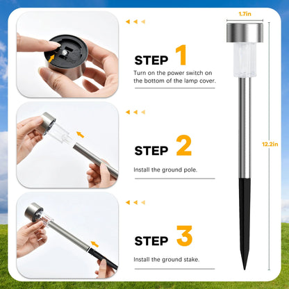 TOANEL 24PCS Solar Lights Outdoor Solar Garden Lights Pathway Lights Waterproof LED Lawn Lamp Solar Seal Stainless Steel Sidwalk Lights for Outside walkway Patio Yard Garden Decor (White Light)