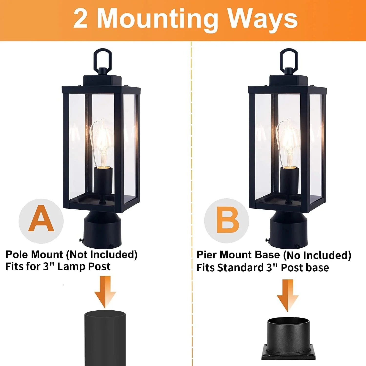 UIXE Outdoor Post Light, Lamp Pole Lantern, Matte Black Exterior Porch Fixtures for Fence Pathway Walkway Patio Lawn Yard
