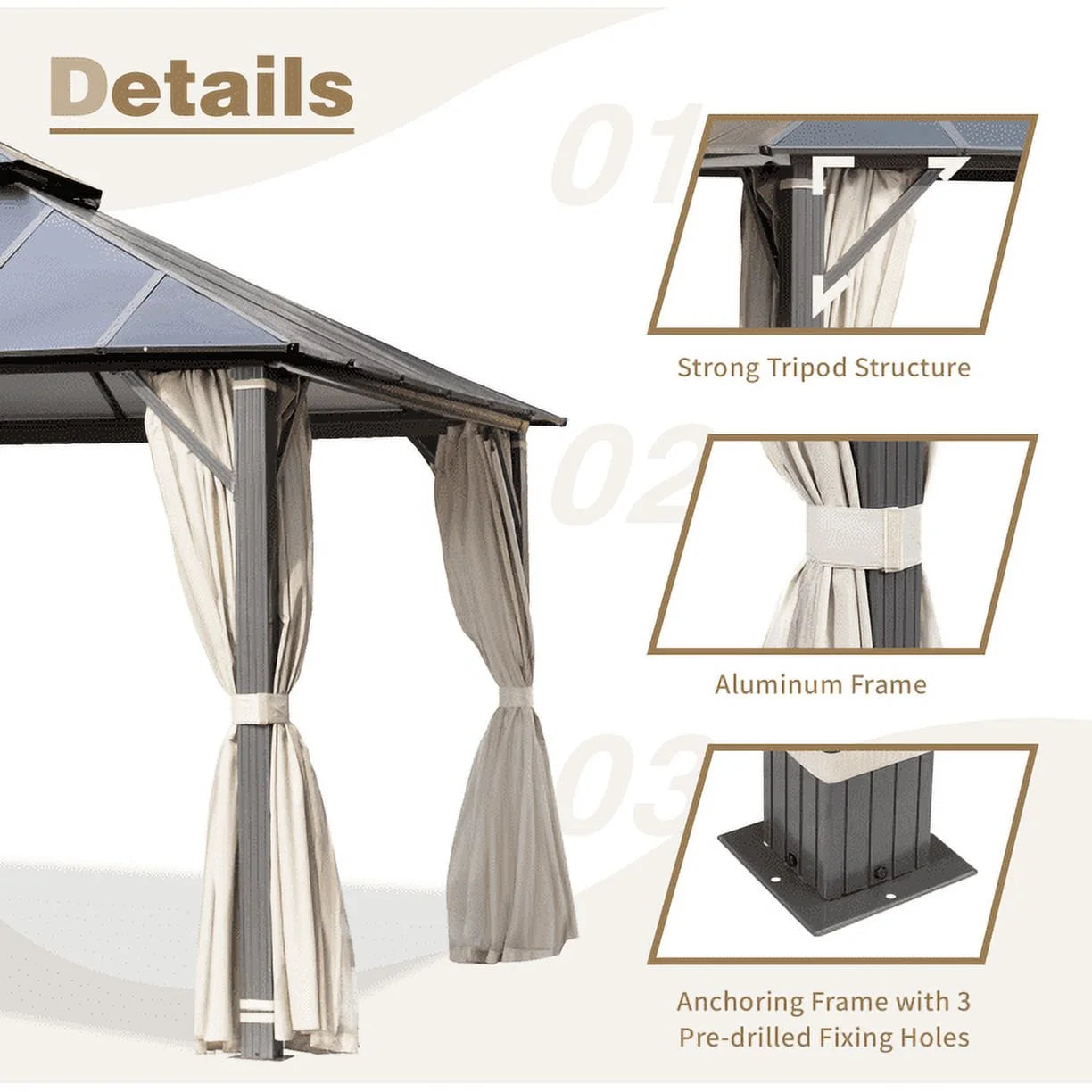 Mellcom 12x20FT Hardtop Gazebo with Aluminum Composite Double Roof for Patio Lawn and Garden