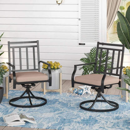 Sophia & William Set of 2 Outdoor Patio Dining Chairs Metal Swivel Chairs with Beige Cushions