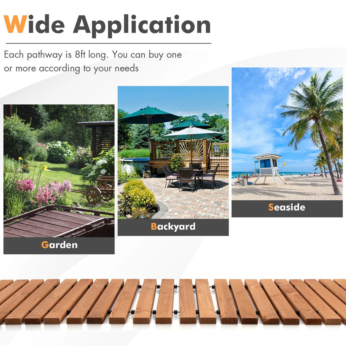 Gymax 8 FT Roll-out Wood Pathway 22'' Width Patio Path Straight Weather-Resist