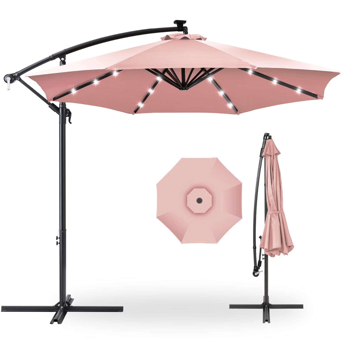 Best Choice Products 10ft Solar LED Offset Hanging Outdoor Market Patio Umbrella w/Adjustable Tilt - Navy Blue