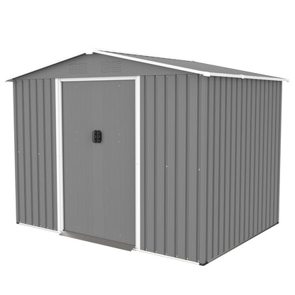 LZBEITEM 10 x 10 ft Outdoor Storage Shed with Floor Frame Kit, Galvanized Steel Garden Sheds, Garden Tool Shed with Double Lockable Doors for Backyard Patio Lawn, Grey