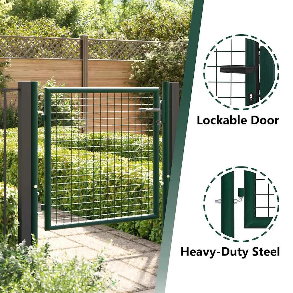 vidaXL Fence Gate Metal Fence Post Garden Gate for Outdoor Patio Steel Green