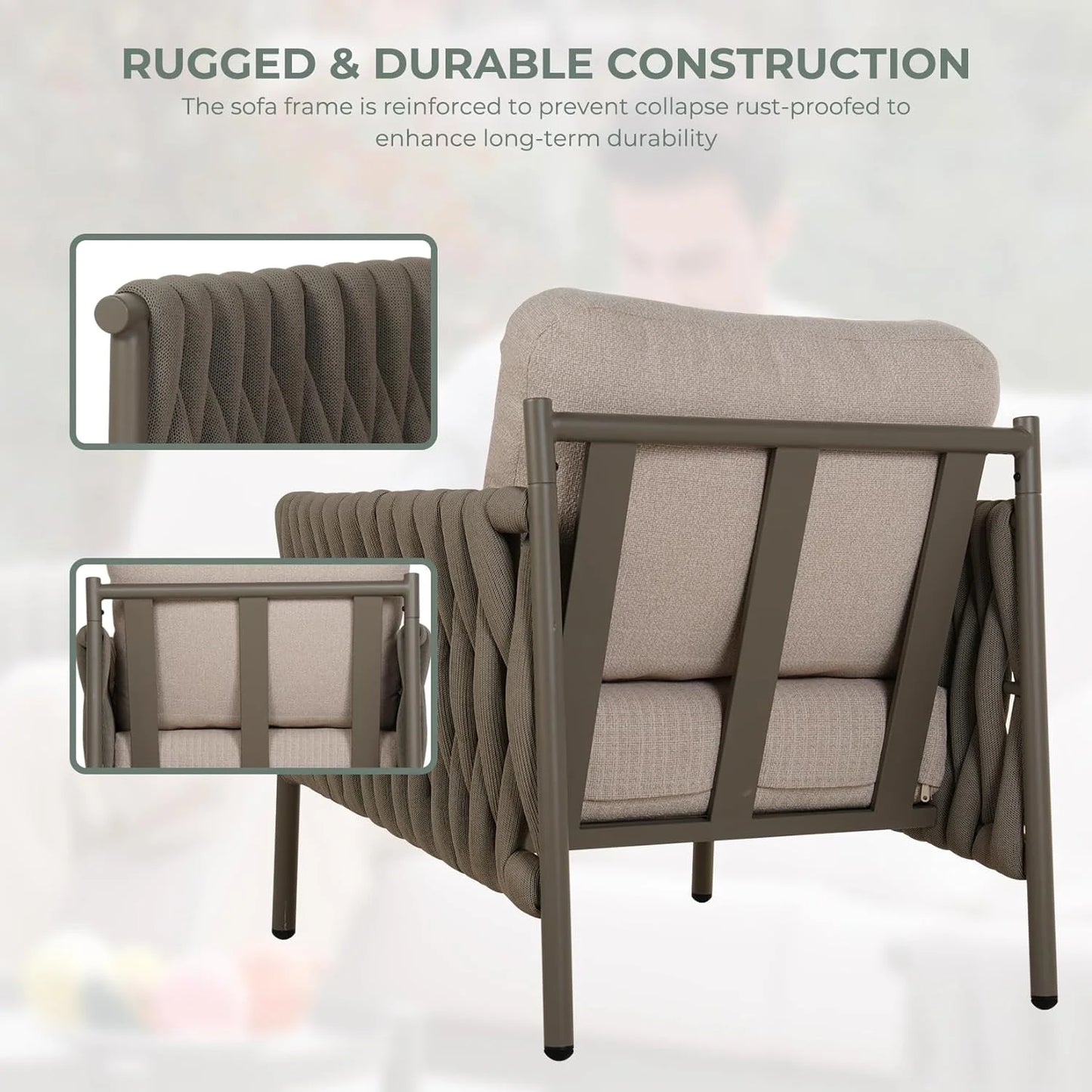 Grand Patio 5-Piece Furniture Set, Cotton Rope Outdoor Conversation Set with Deep Seating, Thick Cushions, Water-Resistant, 2 Coffee Tables, Backyard/Porch