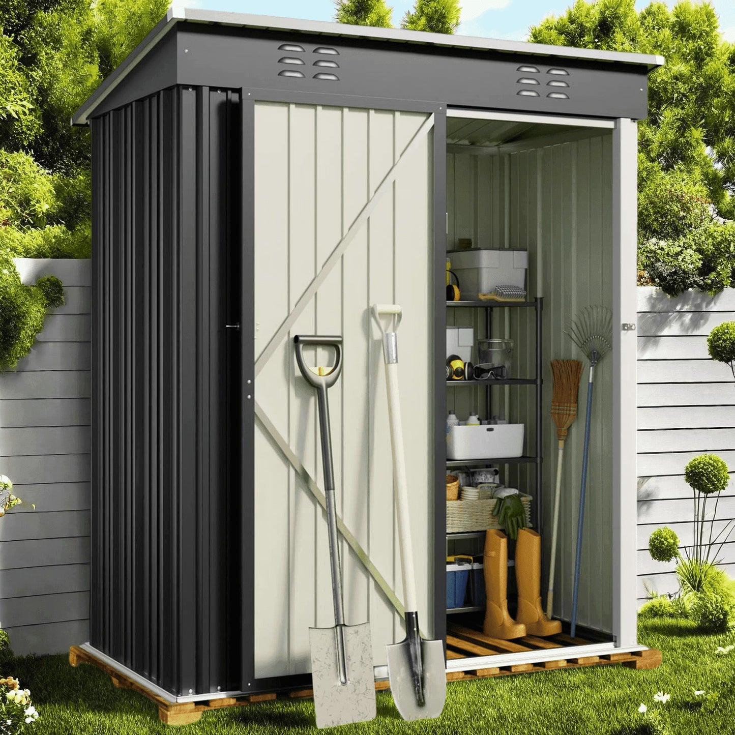 6' x 4' Outdoor Storage Shed, Lofka Garden Metal Shed with Base Frame for Backyard, Patio, Lawn, Gray