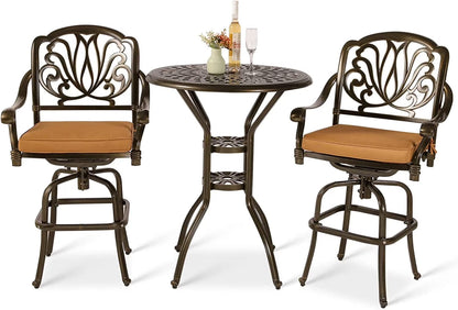 VIVIJASON 30.8" Round Cast Aluminum Patio Bar Table with Umbrella Hole, Antique Bronze