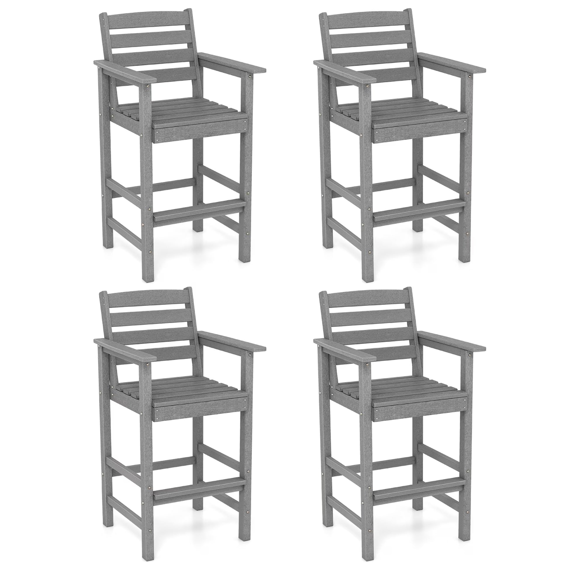 Gymax Patio Bar Stools Set of 4 Tall Adirondack Chair w/Backrest Armrests & Footrests Brown