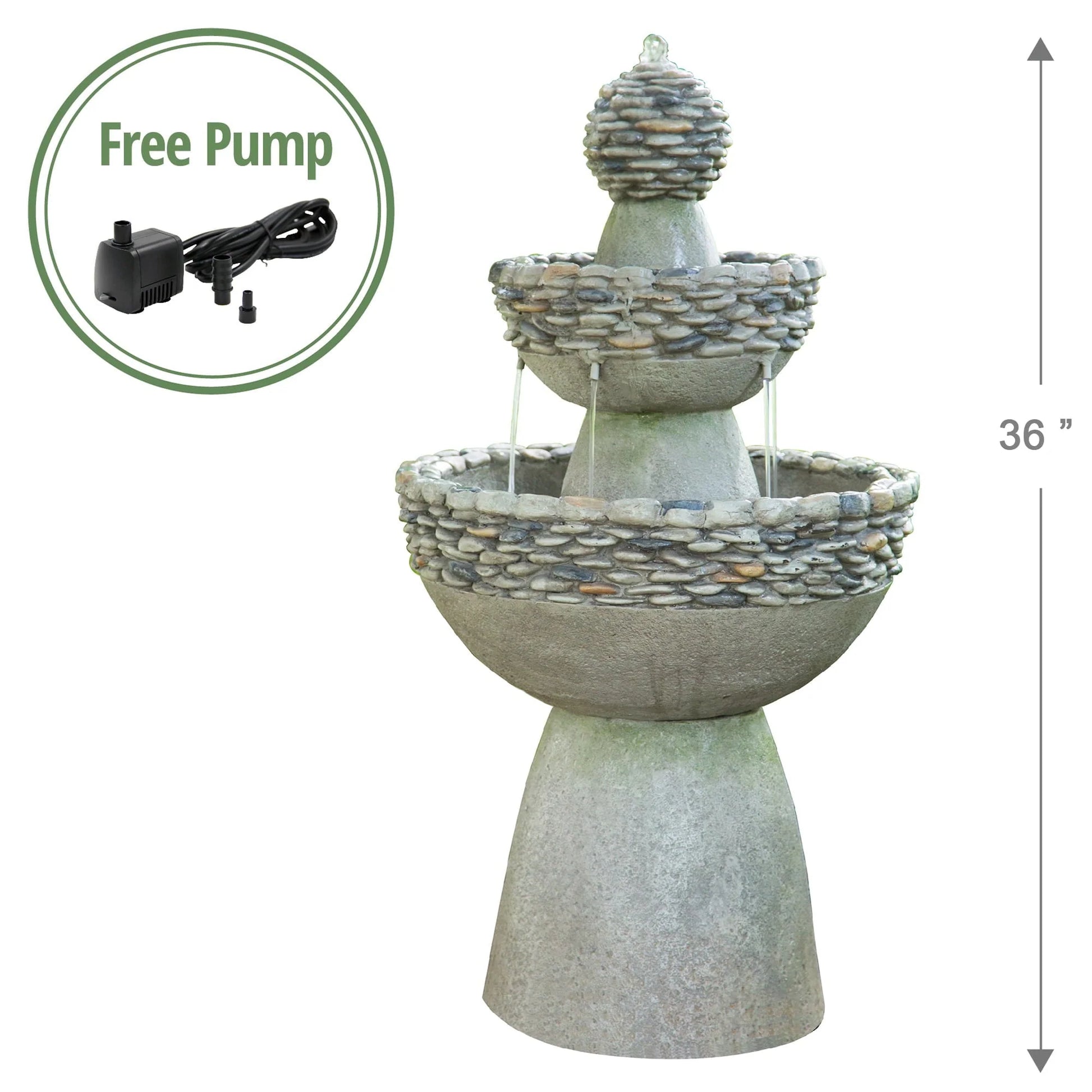 Teamson Home Patios Stone-Look 3-Tier Pedestal Floor Fountain, Gray