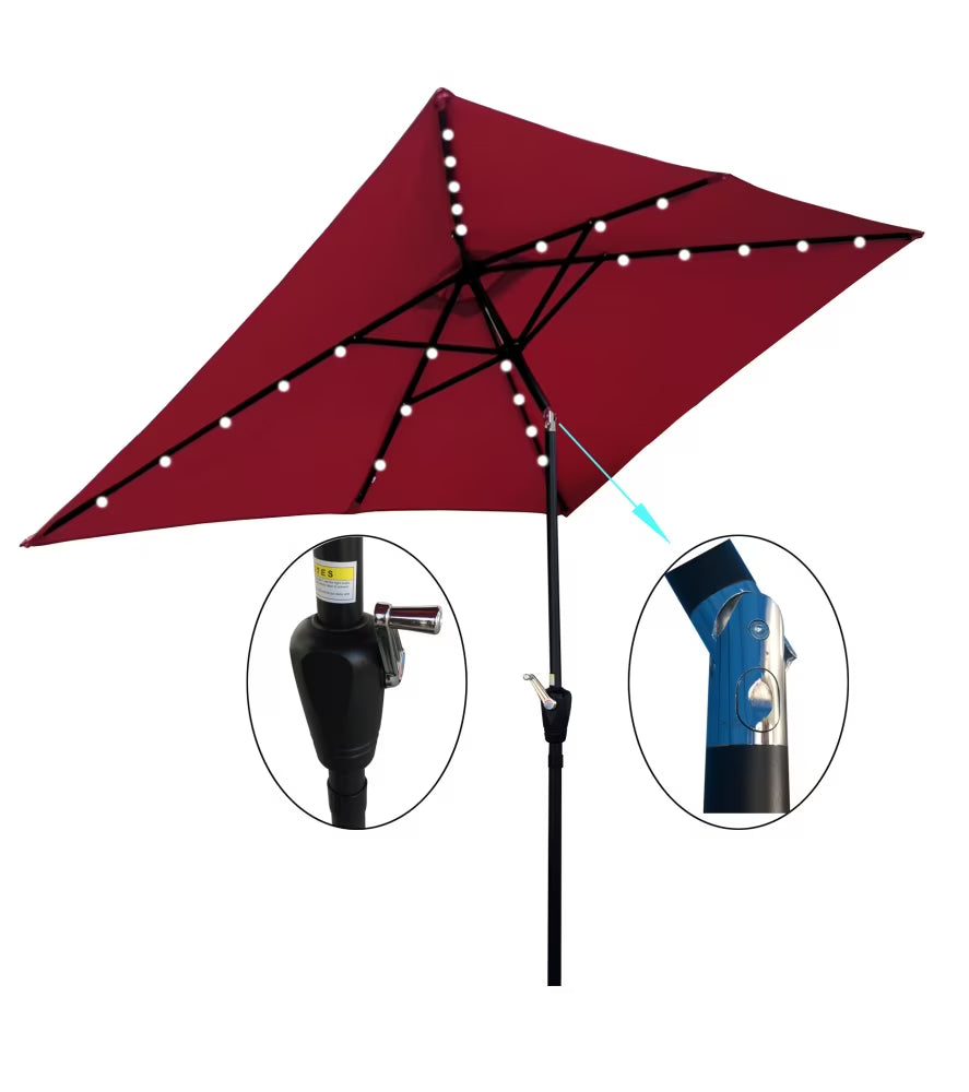 10 x 6.5t Patio Umbrella,Rectangular Picnic Table Umbrella,6-8 Chairs Tilt Umbrella with 26 LED Lights,Waterproof Umbrella Sunshade with Crank and Push Button Tilt for Garden Backyard Pool,LIGHT GREY