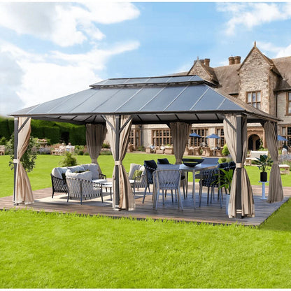 Mellcom 12x20FT Hardtop Gazebo with Aluminum Composite Double Roof for Patio Lawn and Garden