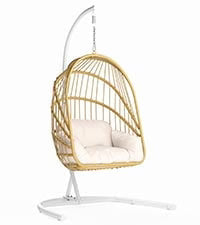 Dextrus Wicker Egg Chair Outdoor Indoor Oversized Lounger with Stand and Cushions Egg Basket Chair for Patio Backyard Porch - Beige