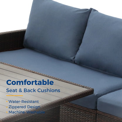 Superjoe 7 Pieces Outdoor Patio Furniture Set with Ottoman, Blue
