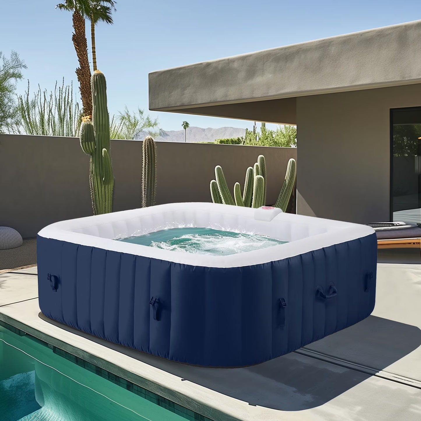 Hot Tub for 4-6 Person, Seizeen Outdoor Patio Large Inflatable Hot Tub Home SPA, with 130pcs Massage Jets, 910L, 4 Filters, 2 Cup Holders, Lockable Cover, Storage Bag, Max 104° F, 73in, Navy