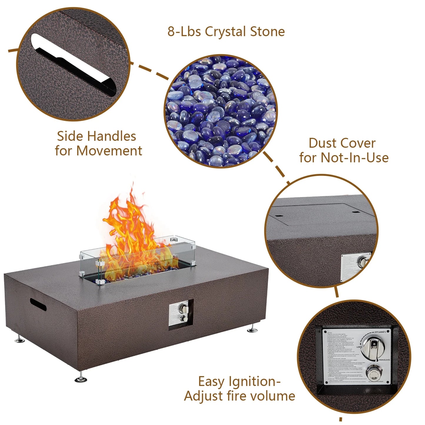 Adoolla 36" Outdoor Propane Fire Pit Table 50,000 BTU with Wind Guard & Rain Cover for Patio Garden