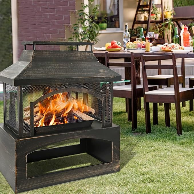 Fire Pit for Outside, 37" Outdoor Wood Burning Firepit , Patio Fireplace Square Metal Stove for Camping, Outdoor Heating, Bonfire and Picnic