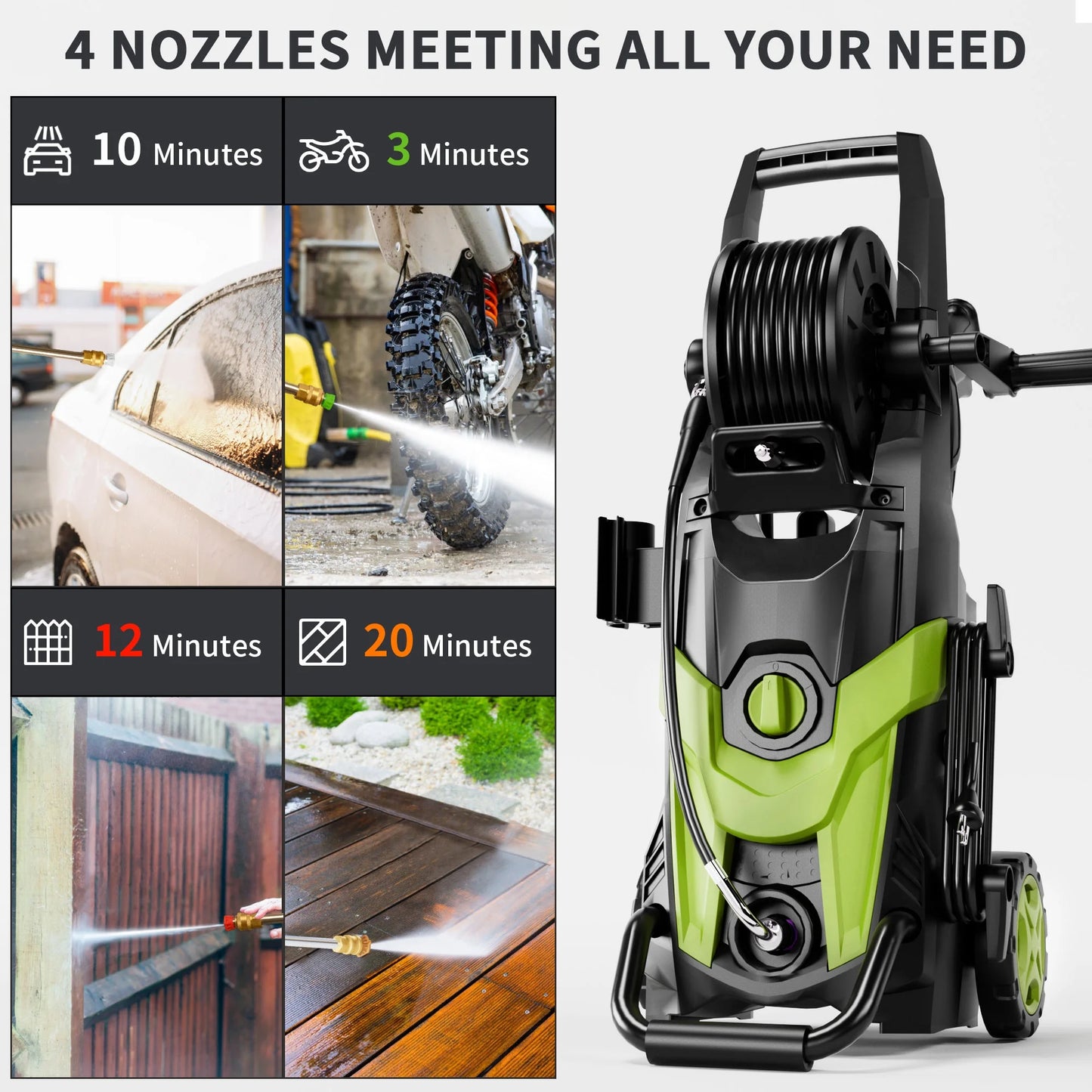 FOTING Electric Pressure Washer, 4500 PSI 3.2 GPM Power Washer with 4 Quick Connect Nozzles, High Pressure Cleaning Machine with Foam Cannon for Cars/Fences/Driveways/Patios/Home Cleaning