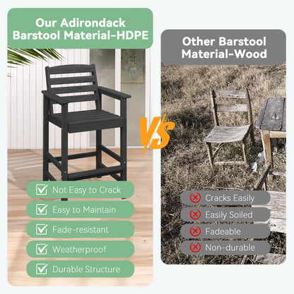 JUSTLET Tall Adirondack Chair Set of 2 with Double Connecting Tray, HDPE Weather Resistant Patio Bar Stools, Grey