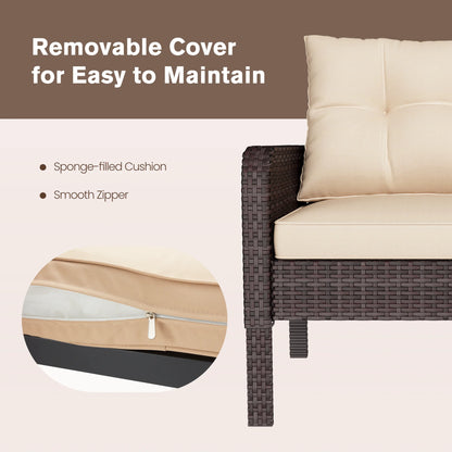 AECOJOY 5 Piece Patio Furniture Set Rattan Wicker Chair with Table Ottoman Patio Conversation Set for Porch in Beige