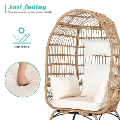 Eclife Outdoor Egg Chair Patio Wicker Lounge Chair with White Cushion Pillow for Home Pool Porch Garden Balcony