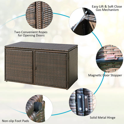Costway 88 Gallon Garden Patio Rattan Storage Container Box Bin Shelf Brown
