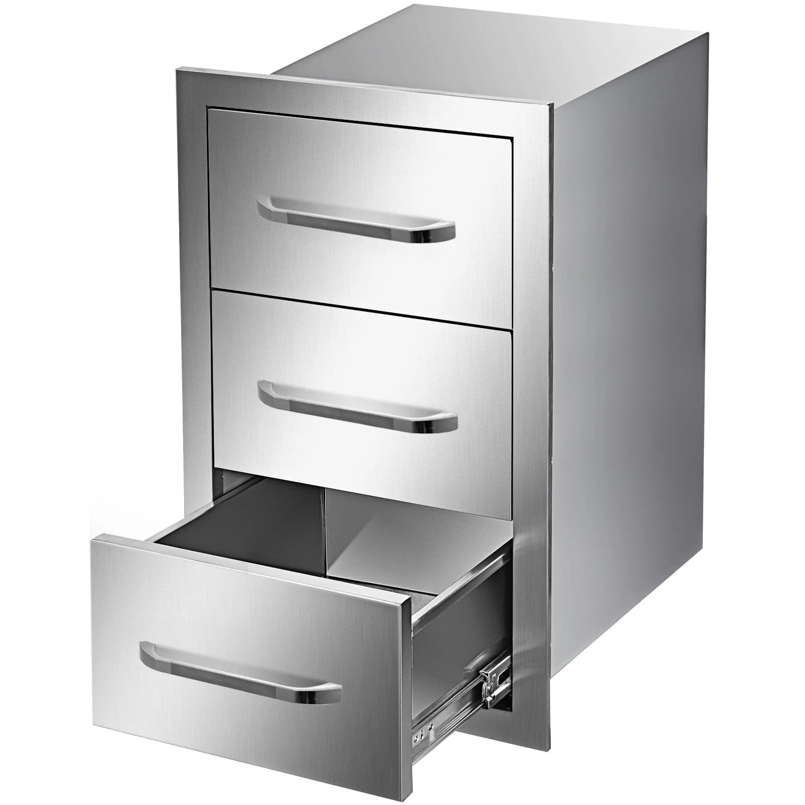 Outdoor Kitchen Drawers 16" W x 21.5" H x 18" D, Flush Mount Triple Access BBQ Drawers with Stainless Steel Handle, BBQ Island Drawers for Outdoor Kitchens or BBQ Island Patio Grill Station