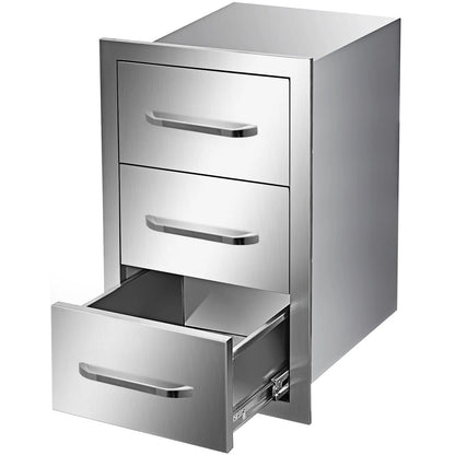 Outdoor Kitchen Drawers 16" W x 21.5" H x 18" D, Flush Mount Triple Access BBQ Drawers with Stainless Steel Handle, BBQ Island Drawers for Outdoor Kitchens or BBQ Island Patio Grill Station